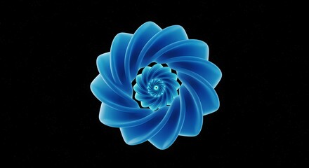 Fototapete - Abstract Blue Spiral Shape Illustration on Black Background with Space Dust Particles, Modern Geometric Design for Futuristic Tech