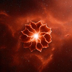 cosmic flower nebula: red and orange plasma bloom in space