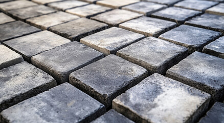Poster - Stone pavement with textured gray cobblestones creating geometric pattern