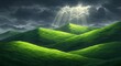 © arsha - Anime Style Rolling Green Hills with Dramatic Sky and Sun Rays