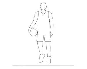 Fototapete - Line drawing illustration of a basketball player holding the ball on a plain background. basketball, player, athlete, sport, ball, dribbling.