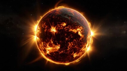 Poster - Spectacular Glowing Planet Surrounded by Cosmic Energy in Vast Dark Universe with Brilliant Solar Effects