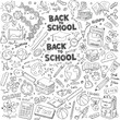 © Authentic - Black and White Hand-Drawn Education Doodle Illustration with Science, Math, and School Symbols