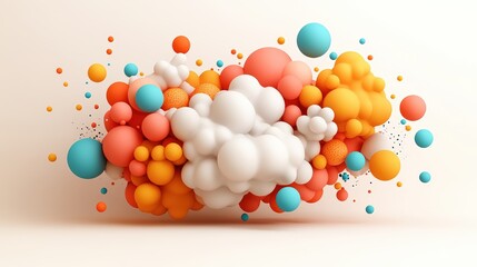 Poster - Vibrant colorful abstract composition with numerous spheres and clouds creating a dynamic visual scene