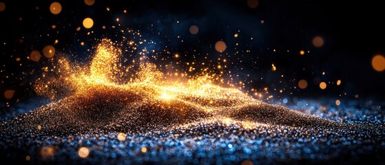 Poster - Sparkling golden particles and glowing dust creating a magical shimme effect against a dark background