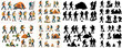 © Pandaman1102 - Vector Set People hiking and camping along with the silhouette. Outdoor adventure  hiking and backpacking  active characters trekking  set up tent and navigate terrain flat vecto.