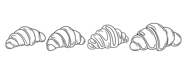 Poster - Four croissants outline. Pastry bakery food breakfast vector design. Perfect for menu, cafe, or food related projects. Simple and clean design.