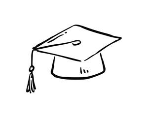 Poster - Graduation Cap with Tassel in Simple Black and White Line Art