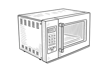 Poster - Microwave Oven Outline Drawing Kitchen Appliance Vector Art
