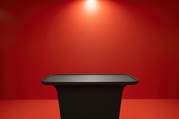 Poster - Minimalist black podium on vivid red background for product display