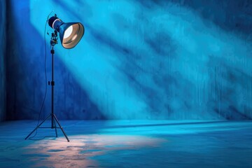 Poster - Detailed Picture of a Light and a Set of Lights in a Room with a Blue Backdrop
