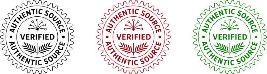 Aufkleber - Authentic source verified stamp vector for quality assurance and product authenticity guarantee seal design editable stock vector illustration