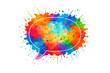 © PNG Kingdom  - White speech bubble with colorful paint splatters representing creative communication, on a transparent background