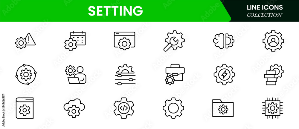 Sleek vector web line icons depicting settings, configurations, tools ...