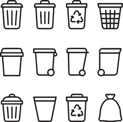 Fototapete - Bin icon set. Trash can, delete button. Vector.  Recycle icon and trash symbol, Recycling sign, Recycle symbol Isolated on white background.