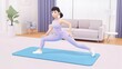 © hongjian - Cartoon woman stretching on yoga mat