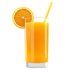 Wall Mural - Fresh Orange Juice in a Glass with a Slice of Orange and a Straw