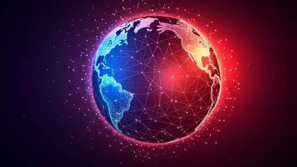 Poster - Low polyline globe with glowing network connections on dark background, representing global communication, digital connectivity, and modern earth technology.

