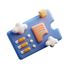 Poster - 3d rendered healthcare ticket with clouds and abstract pills on an isolated white background