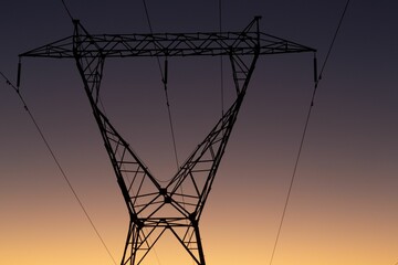 Poster - The evening electricity pylon silhouette