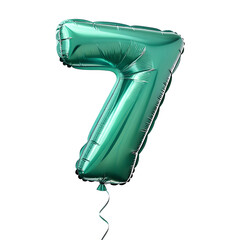 Aufkleber - A balloon shaped like the number 7,emerald green metallic finish with realistic reflections and smooth texture.