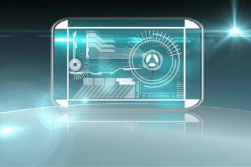Poster - Floating holographic panel showing circuit lines, radial chart in futuristic digital environment