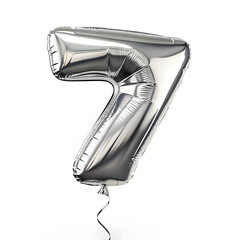 Aufkleber - A balloon shaped like the number 7 ,silver metallic finish with realistic reflections and smooth texture.