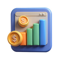 Poster - 3d render of financial growth with dollar coins and bar graph for investments