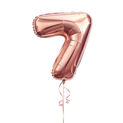 Aufkleber - A balloon shaped like the number 7 ,rose gold metallic finish with realistic reflections and smooth texture.