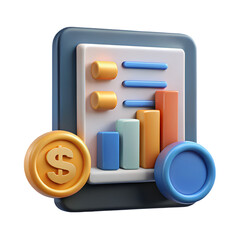 Poster - 3d rendered financial report with a dollar coin and chart bar on a transparent background