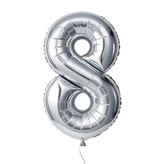 Aufkleber - A balloon shaped like the number 8 ,silver metallic finish with realistic reflections and smooth texture.