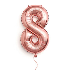 Aufkleber - A balloon shaped like the number 8 ,rose gold metallic finish with realistic reflections and smooth texture.
