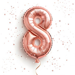 Aufkleber - A balloon shaped like the number 8 ,rose gold metallic finish with realistic reflections and smooth texture.