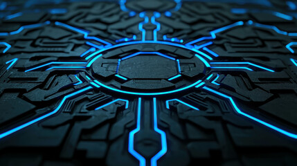 Wall Mural - Futuristic Abstract Background with Glowing Blue Lines and Dark Textured Surface Featuring Complex Geometric Shapes and Intricate Design Elements