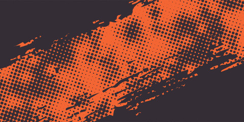 Aufkleber - Orange and black urban grunge background with dry rough texture and halftone pattern. Hand drawn punk vector retro banner. modern illustration