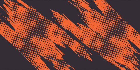 Aufkleber - Orange and black grunge urban background with dry rough texture and halftones pattern. Hand drawn punk vector retro banner. Overlay texture stamps with vintage grunge modern