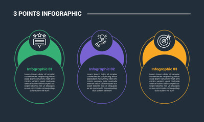 Aufkleber - 3 stage infographic process diagram with big circle cut slice combination with dark background bright outline style vector