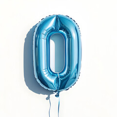 Aufkleber - A balloon shaped like the number 0, chrome blue finish with realistic reflections and glossy texture.