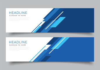 Poster - blue geometric diagonal stripes web banner for presentation or business template horizontal background