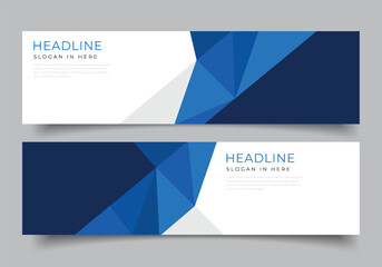 Poster - blue geometric triangle shapes web banner for presentation or business template horizontal background