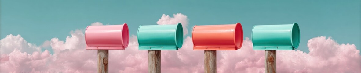 Aufkleber - Tornado Warning Emergency Sirens on Wooden Poles with Cloudy Sky - Community Safety Alert System for Municipal Emergency Updates and Coordinated Defense