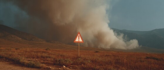 Aufkleber - Tornado Warning Road Sign with Exclamation Mark under Dramatic Storm Clouds - Public Safety Alert Promoting Community Readiness and Extreme Weather Awareness