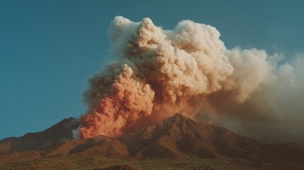 Aufkleber - Cinematic Eruption of Volcano Magma Chamber with Lava Flows and Dense Smoke Cloud in Dramatic Backlit Mountain Landscape for Environmental Storytelling