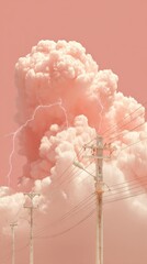 Aufkleber - Intense Thunderstorm with Lightning over Urban Power Lines and Flooded Streets - Natural Disaster Preparedness and Climate Resilience Awareness