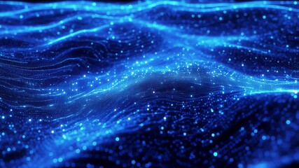 Poster - Dynamic blue light trails illustrating big data visualization in abstract form, Big data visualization Flow of blue light trails Seamless