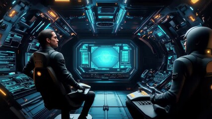 Poster - Advanced spaceship cockpit interior showcasing futuristic technology and interactive displays, spaceship cockpit interior, technology future futuristic