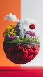 © yamto - Surreal Miniature World: Floating Planet with Flowers and Mountains