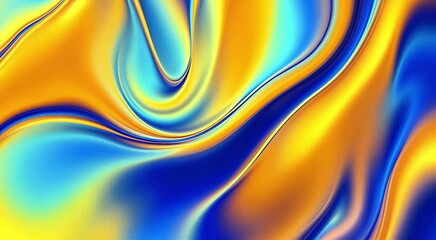 Poster - Abstract Fluid Motion Video Featuring Swirling Yellow, Blue, and Orange Colors