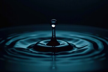 Poster - A drop of water is floating on the surface of a dark blue body of water