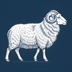 Fototapete - A full-body silhouette of a sheep with a fluffy outline, shown in side profile with a rounded body and minimalistic design.